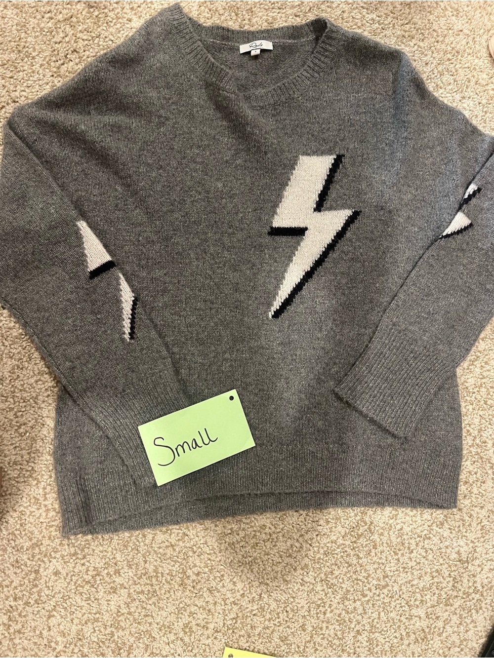 Rails Gray Crewneck Sweater with White & Black Lightning Bolts